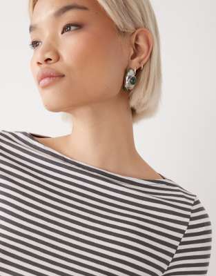 Weekday Annie Super Soft Boat Neck Long Sleeve Top In Animal Print