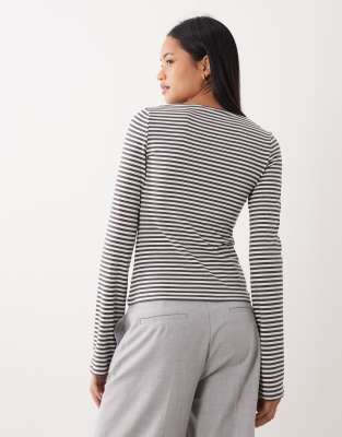 Weekday Annie super soft boat neck long sleeve top in off-white