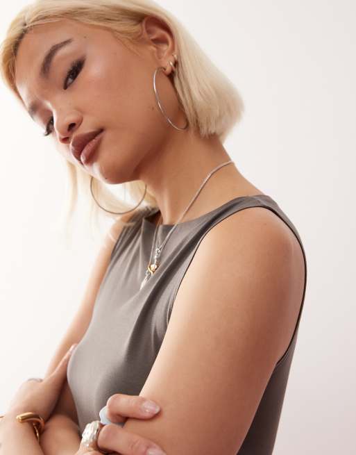 Weekday Annie super soft boat neck sleeveless top in charcoal