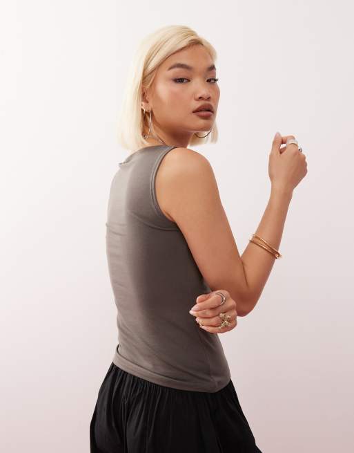 Weekday Annie super soft boat neck sleeveless top in charcoal
