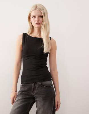 Weekday Annie Super Soft Boat Neck Tank Top In Black
