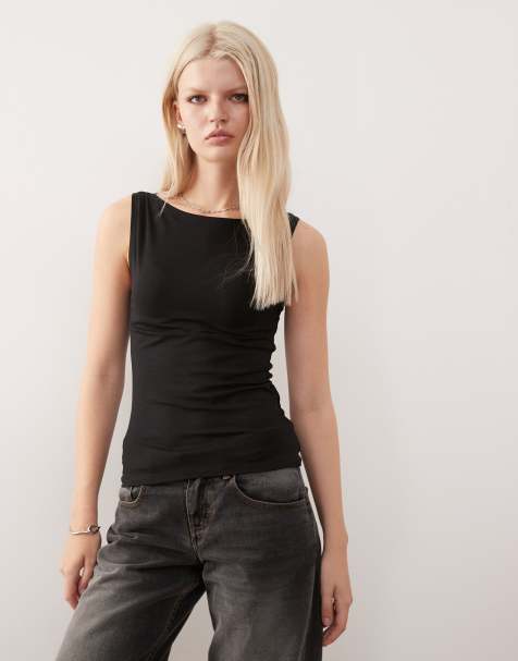Weekday Annie super soft boat neck tank top in black - view 1