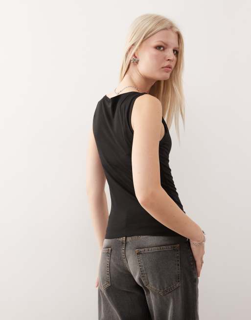 Weekday Annie super soft boat neck tank top in black
