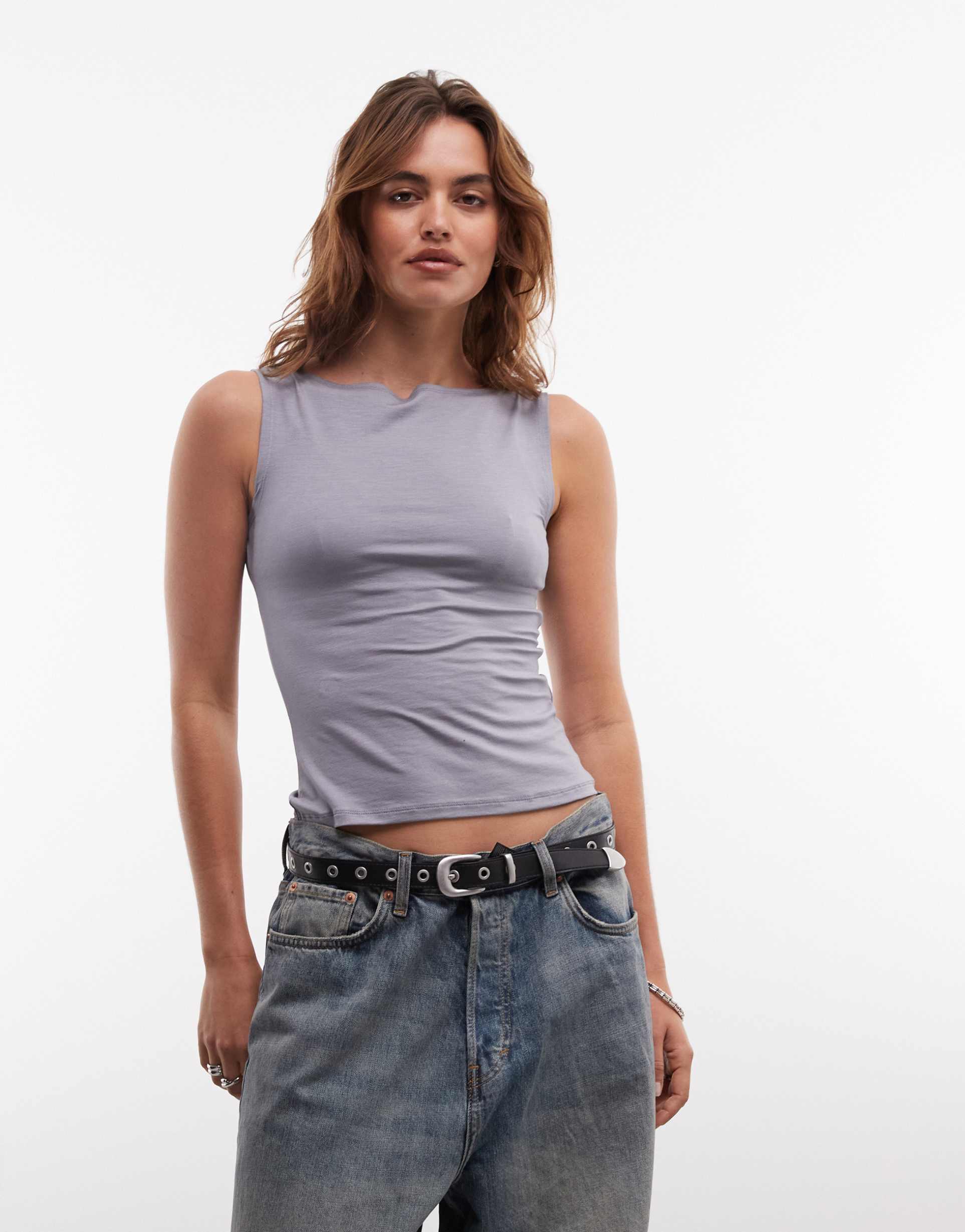 weekday annie super soft boat neck tank top in gray exclusive to asos