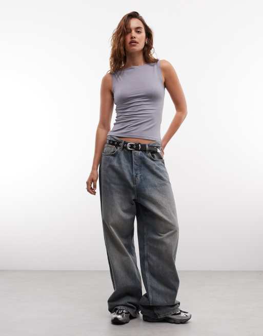 Weekday Annie super soft boat neck tank top in gray exclusive to ASOS, 2 of 4
