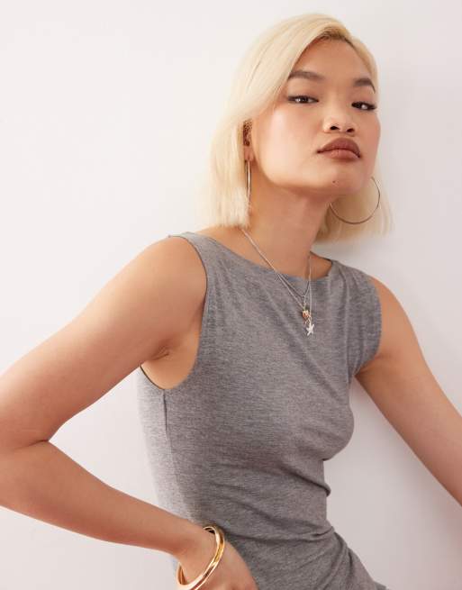 Weekday Annie super soft boat neck tank top in gray melange