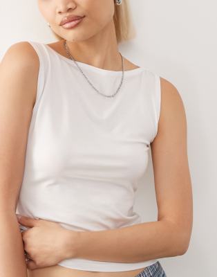 Weekday Annie Super Soft Boat Neck Tank Top In White