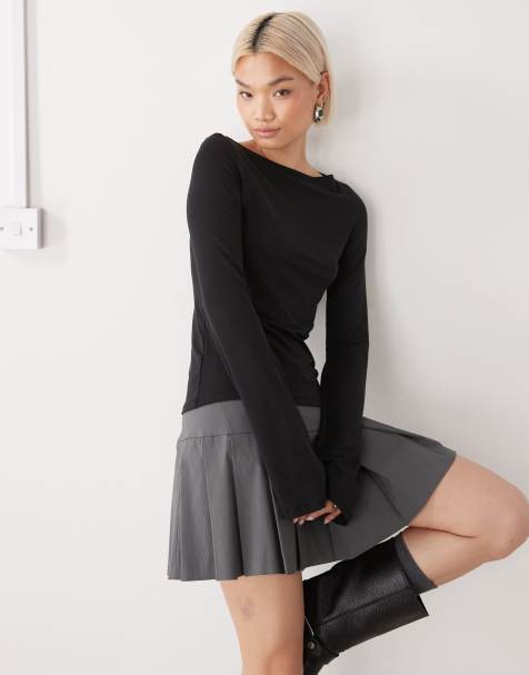Weekday Annie super soft long sleeve boat neck top in black - view 1