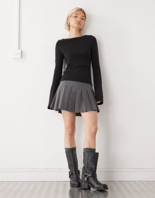 Weekday Annie Super Soft Long Sleeve Boat Neck Top In Black