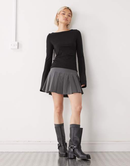 Weekday Annie super soft long sleeve boat neck top in black