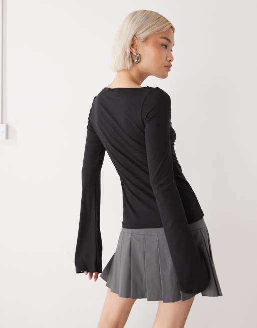 Weekday Annie super soft long sleeve boat neck top in black