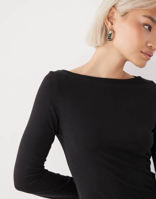 Weekday Annie super soft long sleeve boat neck top in black