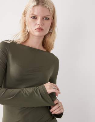 Weekday Annie Super Soft Long Sleeve Boat Neck Top In Green