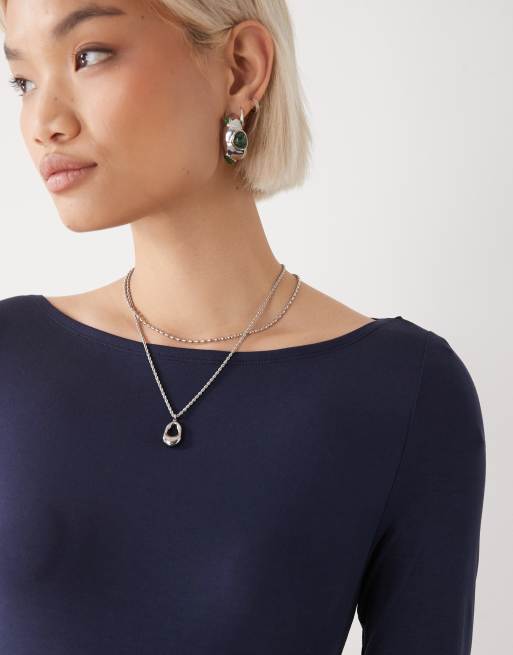 Weekday Annie super soft long sleeve boat neck top in dark navy - exclusive to ASOS