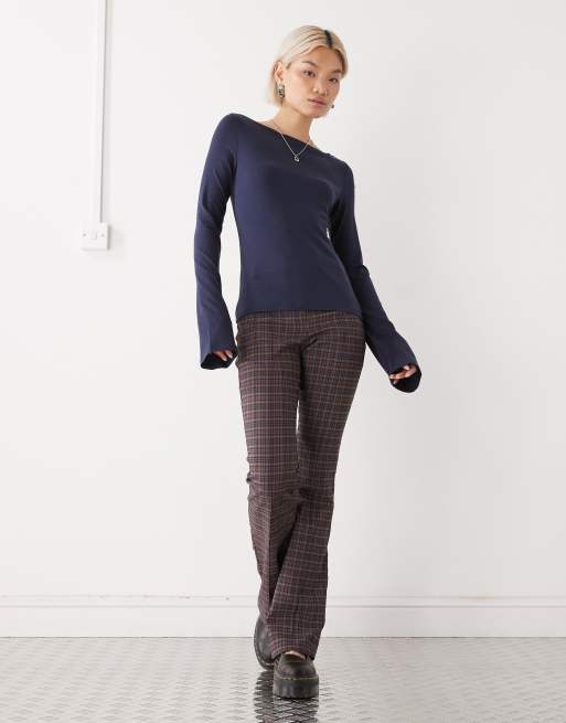 Weekday Annie super soft long sleeve boat neck top in dark navy - exclusive to ASOS