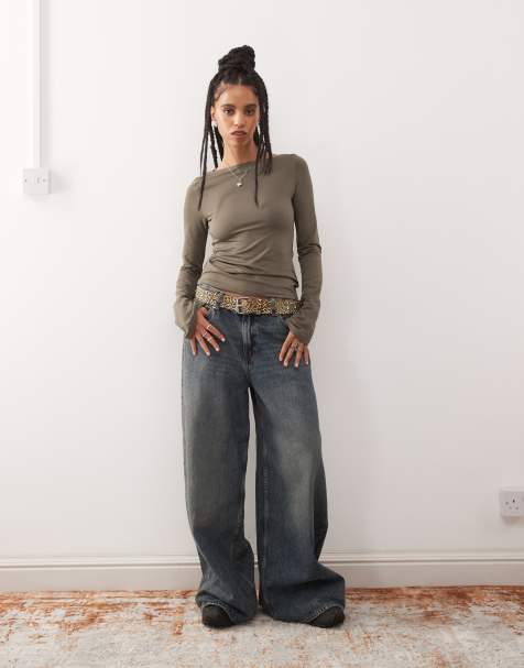 Weekday - Annie - Top a maniche lunghe kaki con scollo a barchetta - view 1