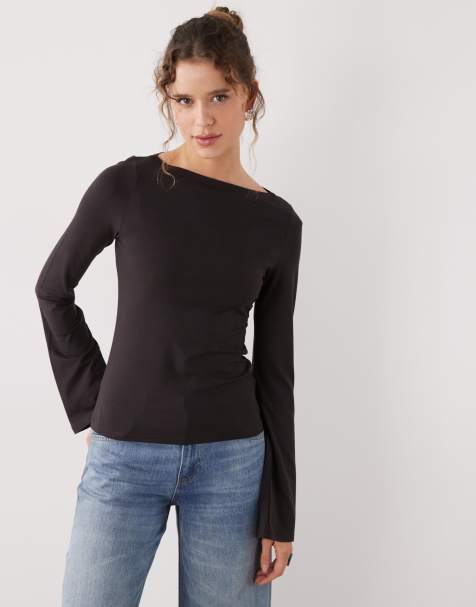 Weekday - Annie - Top met boothals en lange mouwen in donkerbruin - view 1