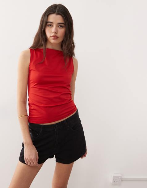 Weekday - Annie - Top senza maniche con scollo a barchetta rosso - view 1