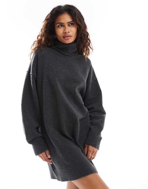 Weekday Annie wool blend roll neck knitted mini dress in black melange exclusive to ASOS ASOS