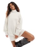 [Weekday] Weekday Annie wool blend roll neck knitted mini dress in off-white melange exclusive to ASOS XS Off-white