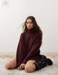 [Weekday] Weekday Annie wool blend roll neck mini knitted jumper dress in burgundy melange exclusive to ASOS-Red XS Burgundy