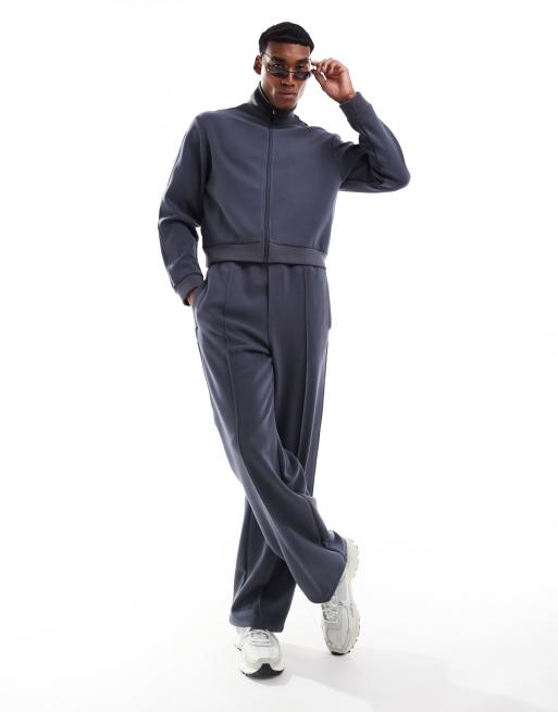 Weekday Ant structured zip through track jacket and track trackies set in navy
