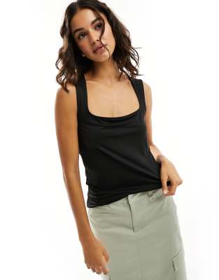 Weekday Antonia Square Neck Tank Top In Black