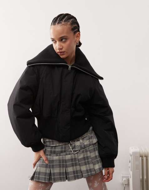 Weekday - Aoi - Kort jack met geribde taille en kraag in zwart - view 1