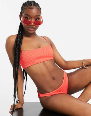 Weekday Aquatic ribbed bikini brief in red - RED