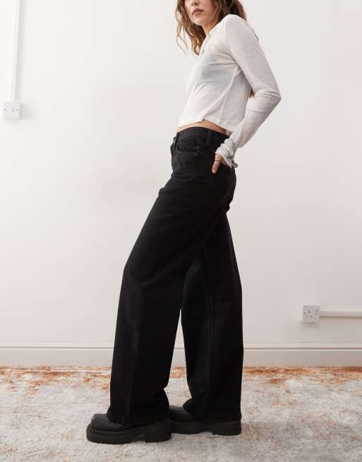 Weekday – Area – Jeans in Schwarz mit weitem Bein, mittelhohem Bund und Rinse-Waschung, 3 von 5