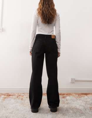 Weekday Area Mid Rise Wide Leg Jeans In Black