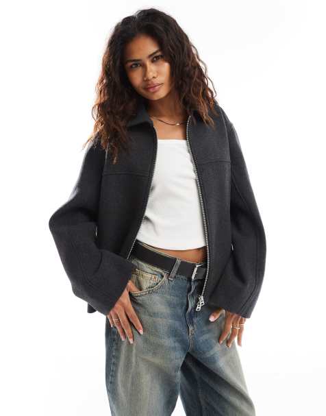 Weekday Ari wool blend jacket in dark grey melange - view 1