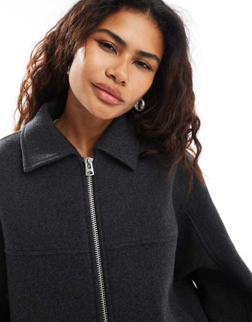Weekday Ari wool blend jacket in dark grey melange ASOS