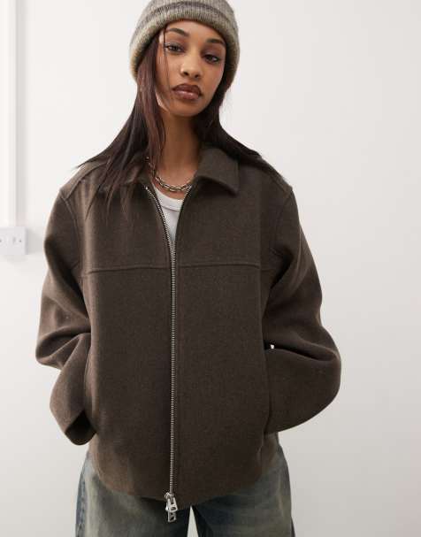 Weekday Ari wool blend jacket in dark mole - view 1