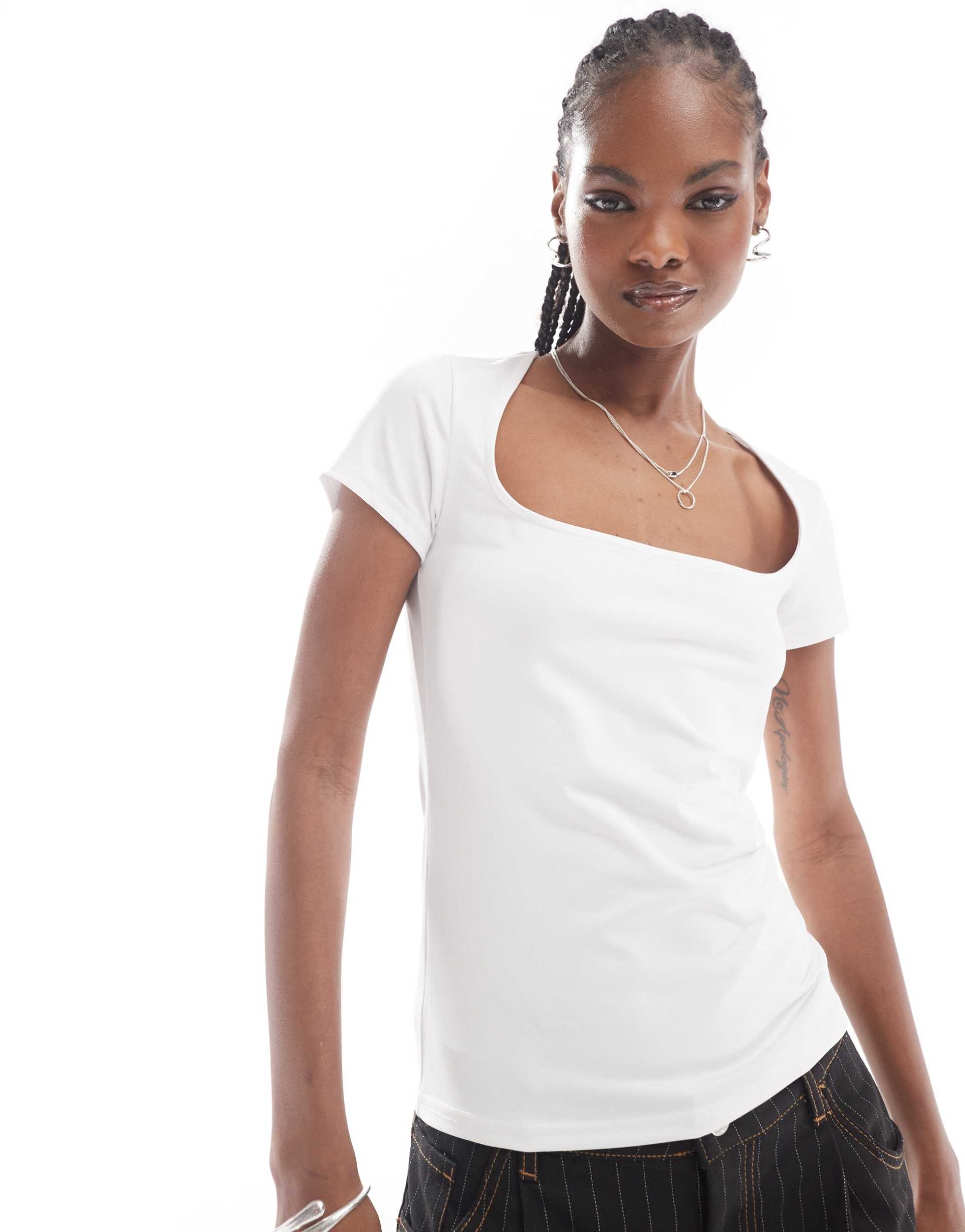weekday ariel open square neck top in white