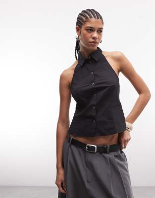 Weekday - Ärmellose Hemdbluse in Schwarz mit Knopfleiste