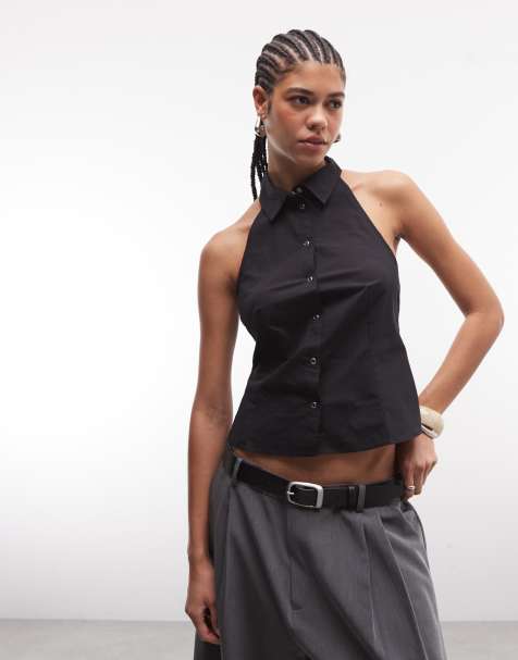 Weekday – Ärmellose Hemdbluse in Schwarz mit Knopfleiste - view 1