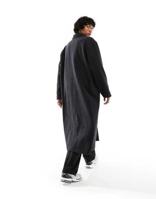 Weekday - Armond - Manteau oversize long en laine mélangée - Gris foncé chiné , 4 de 4