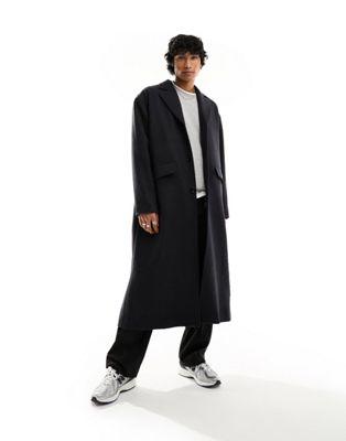 Weekday Armond oversized wool blend maxi coat in dark grey melange  - ASOS Price Checker