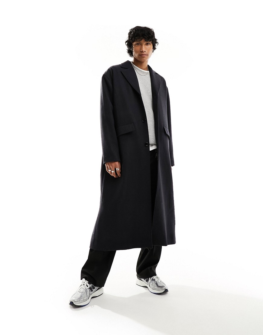 Weekday Armond oversized wool blend maxi coat in dark grey melange