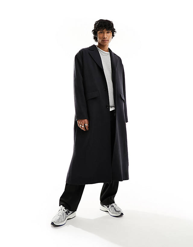 Weekday - armond oversized wool blend maxi coat in dark grey melange