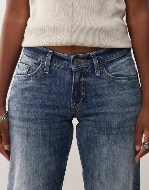 Weekday Arrow low waist straight leg jeans in faded dark blue wash