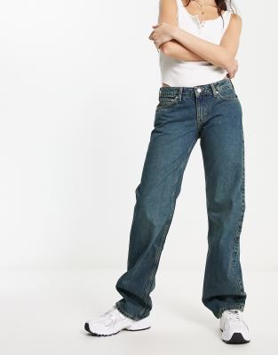 Weekday Ample low rise loose fit straigt leg jeans in novel blue