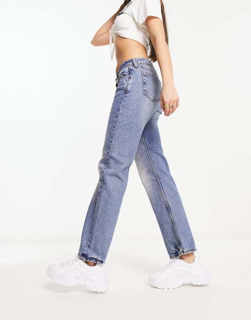 Weekday Arrow low rise straight leg jeans in seventeen blue