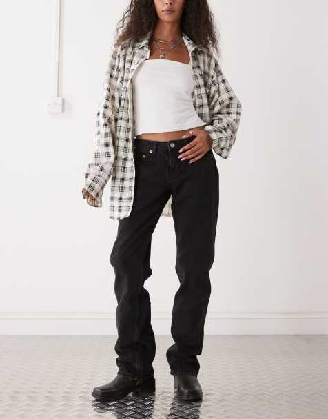 Weekday Arrow low waist regular fit straight leg jeans in black - view 1