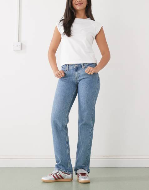 Weekday Arrow low waist straight leg jeans in blue wash