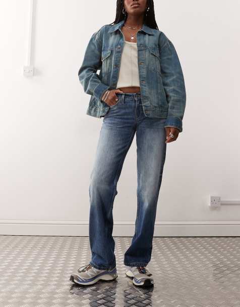 Weekday Arrow low waist straight leg jeans in faded dark blue wash - view 1