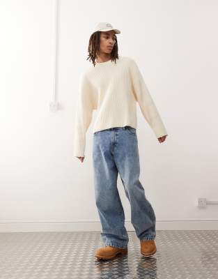 Weekday Arthur Chunky Rib Sweater With Distressed Hem Detail In White
