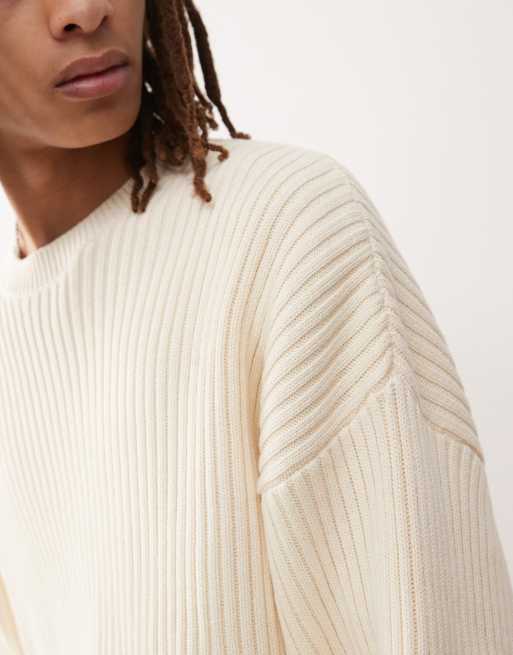 Weekday - Arthur - Maglione pesante bianco sporco a coste con orlo grezzo, 4 di 4