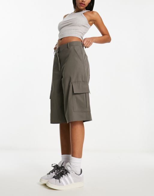 Weekday Arwen smart longline cargo shorts in gray